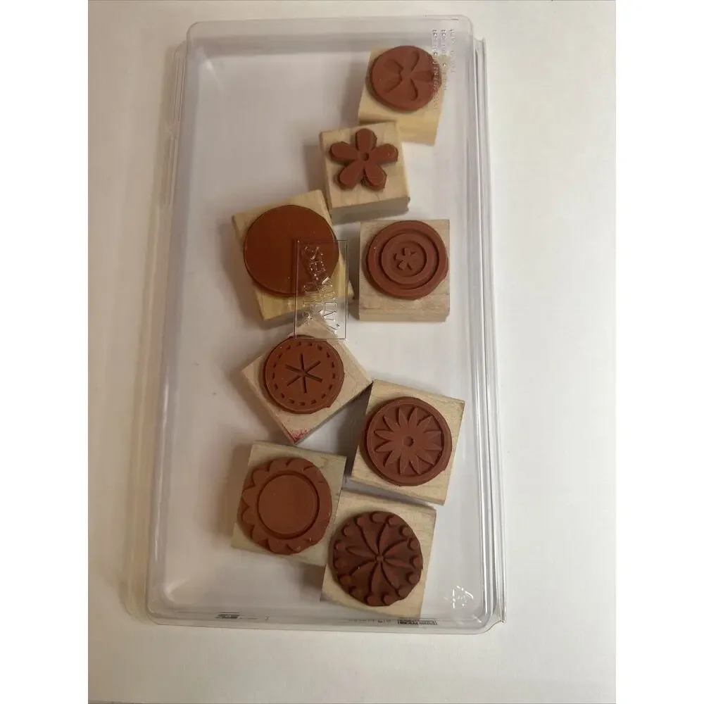 Stampin Up! BIG PIECES Wood Stamp Set of 8 Flowers,‎ Circles, Dots